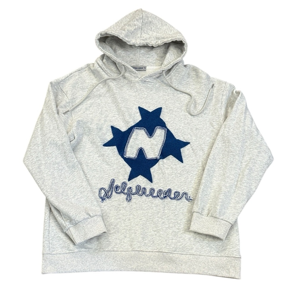 Aelfric Eden Star Patch Hoodie Gray/Blue Graphic Appliqué Streetwear TikTok XL